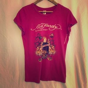 Ed Hardy Fuscia Tee, L